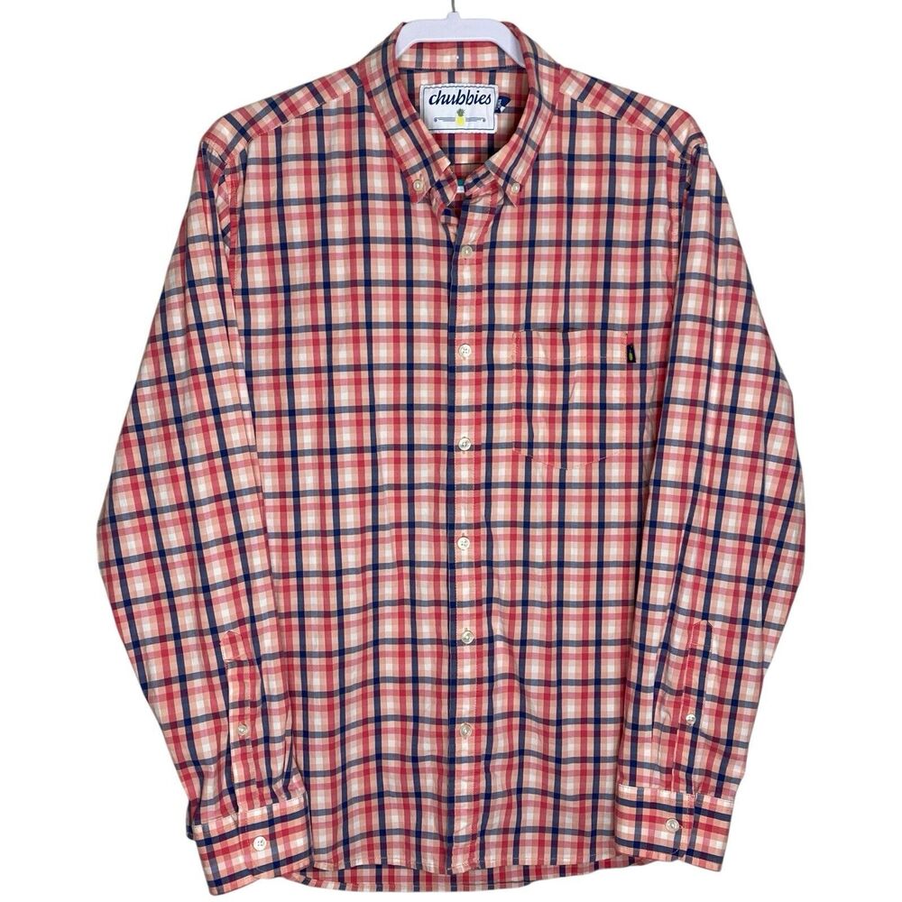 Chubbies Shirt Mens Large Pink Blue Button Down Plaid Long Sleeve Preppy Casual
